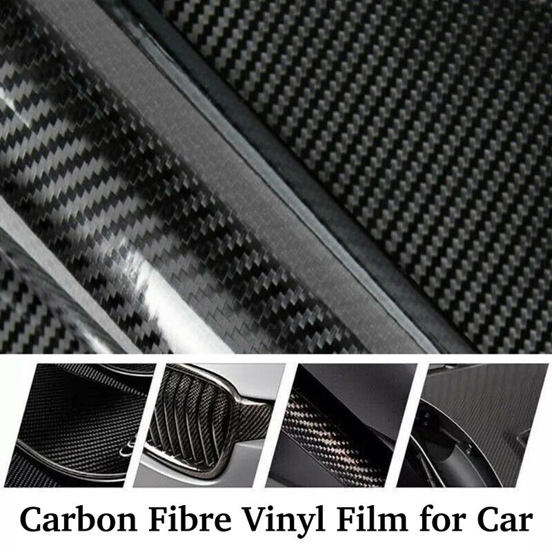 1FT x 5FT High Gloss Carbon Fiber Car Wrap Vinyl Bubble Free Air Release Adhesive Car Wrap Film Roll Automotive DIY Decals, 12" x 60" Tool Kit(Option)