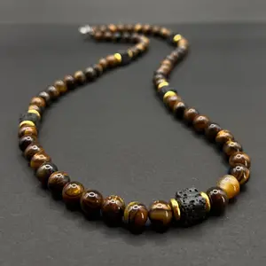 Tiger’s Eye and Lava 24” Beaded Necklace