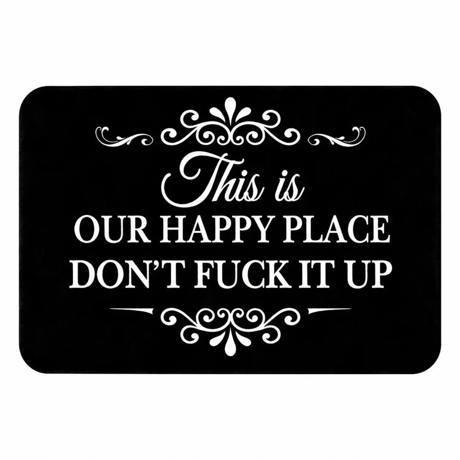 Soft Flannel Graphic Print Floor Mat - 1-Piece, Multi-Size, Black, Super Absorbent, Quick-Drying, Non-Slip, Satirical Funny "My Happy Place" Design, Ideal for Indoor Floors, Prank & Housewarming Gift Decor, One-Piece