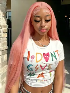 Pink 13x4 Lace Front Wigs HD Transparent Lace Wig Pre-Plucked Natural Hairline Heat Resistant Synthetic Wig Pink Concert Look Silky Straight Wig Coachella Festival Look Lace Frontal Wigs Party Cosplay 28 Inch Natural Looking Wigs