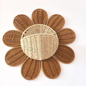 1pc Bohemian-style Faux Rattan Wall-Mounted Storage Basket | Sunflower Design Ideal for Displaying Dolls, Figurines, Books in Bedrooms or Living Rooms, Perfect for Home Decor | FARIDABIO, Shelf Baskets