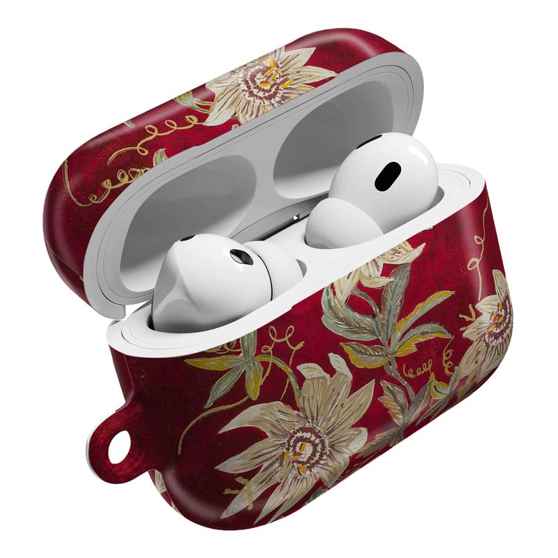 Dark Romantic Floral AirPods Case – Luxury Botanical Aesthetic AirPod Cover for AirPods 4 3 2 1 & AirPods Pro 3 2 1 – Elegant Red Flower AirPods Case, Dark Academia Aesthetic, Elegant Burgundy Flower Art, Vintage Gift for Her Women Girls