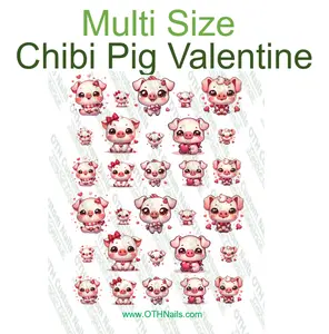 Chibi Pig Valentine Water Slide Nail Decals