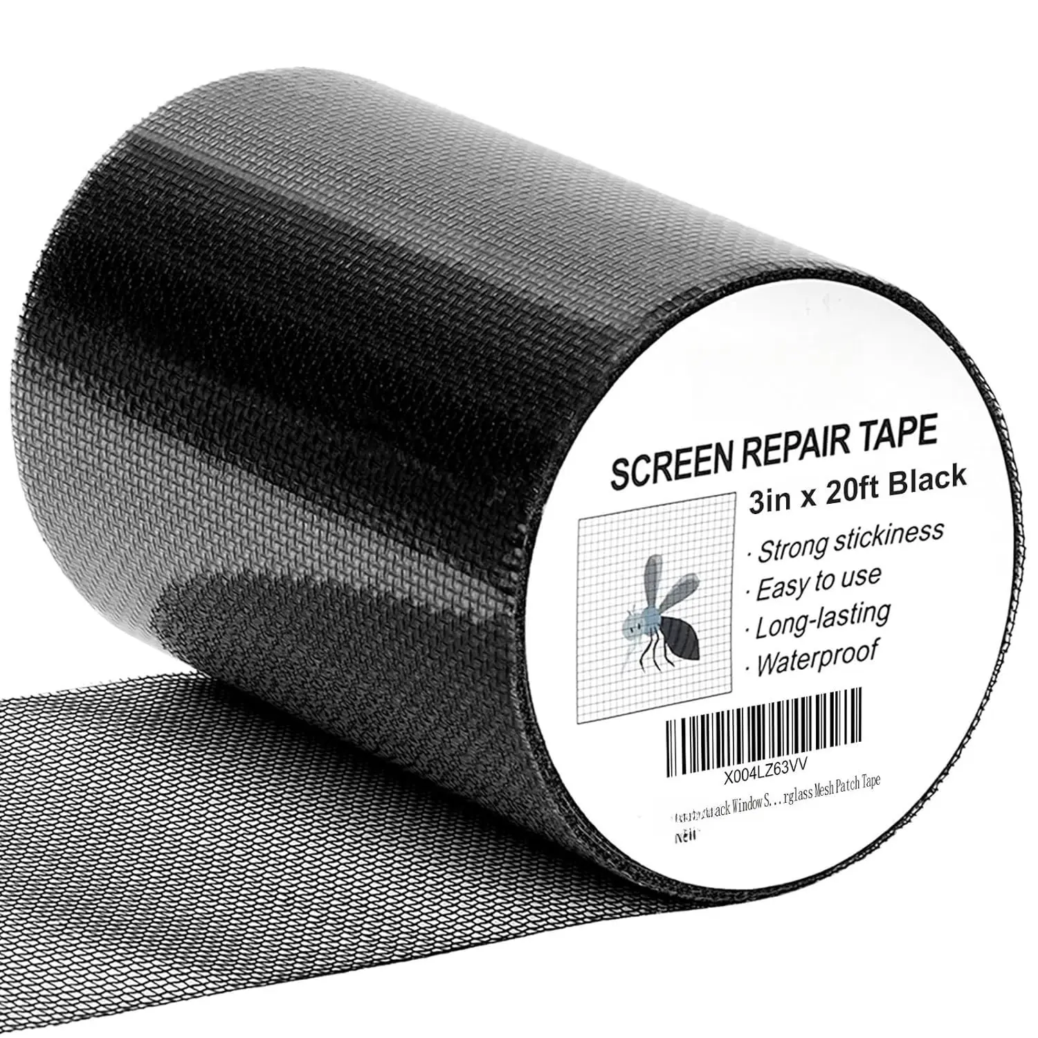 Black Window Screen Repair Tape, 3IN x 20FT (240IN) Screen Repair Kit for Windows or Doors,  Adhesive Fiberglass Mesh Patch Tape