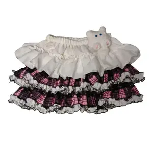 Vintage Plaid Patchwork High-waist Skirt Women's Hot Girl Y2k Lace Loose Cake Skirt Female Hepburn Preppy Style A-line Skirt