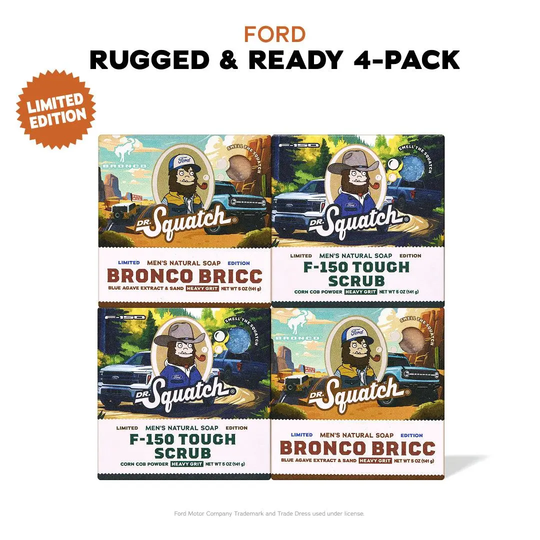 Ford Rugged & Ready 4-Pack - Dr. Squatch Exclusive Limited Edition Bar Soap Ford Rugged & Ready 4-Pack - Dr. Squatch Exclusive Limited Edition Bar Soap