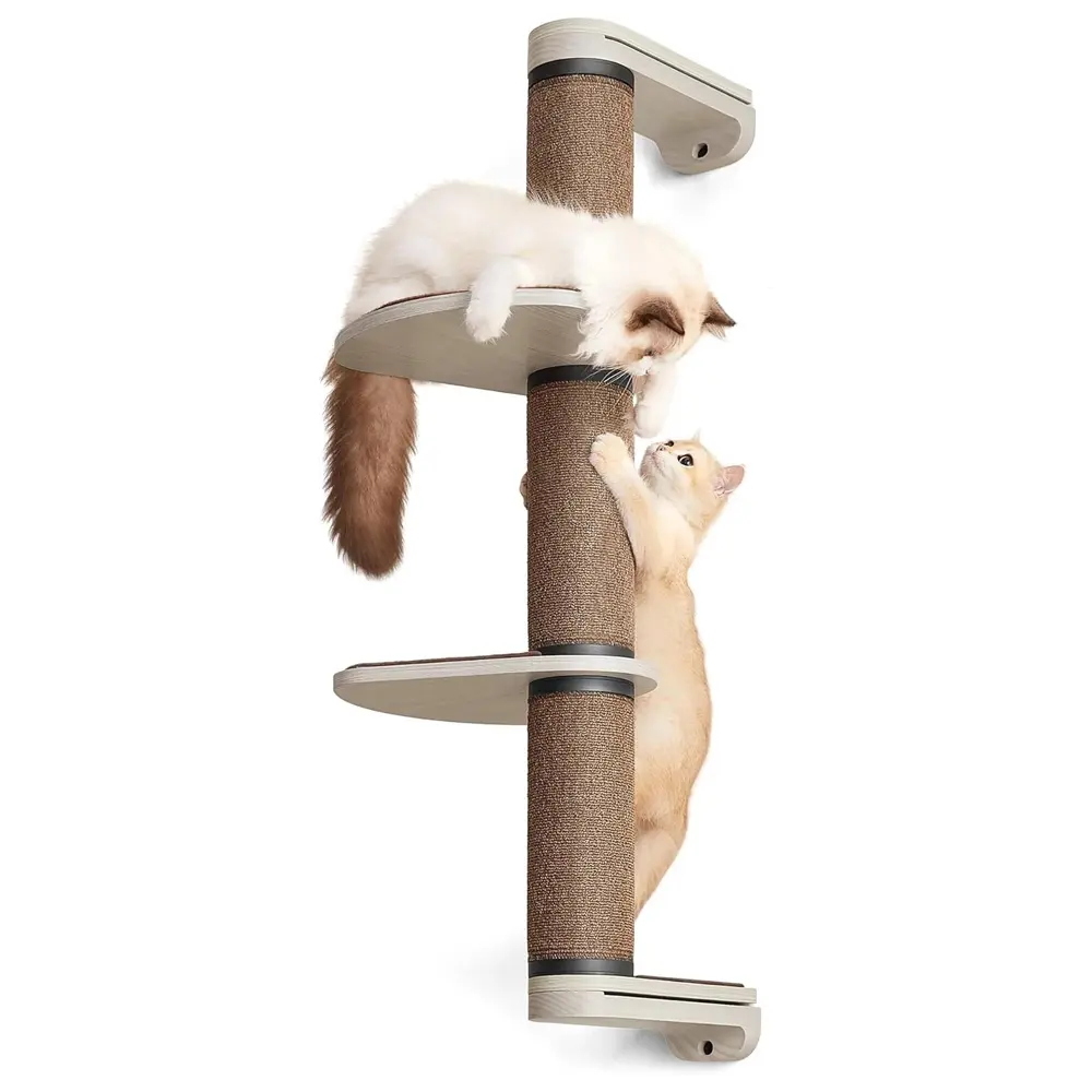 39.7" Wall-Mounted Cat Tree – Modern Space-Saving Cat Shelf with Sisal Scratching Post & Steel Climbing Steps – Stylish Cat Wall Furniture for Small Spaces