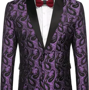 COOFANDY Mens Floral Tuxedo Jacket Paisley Shawl Lapel Suit Blazer for Dinner Prom Wedding Purple & Black