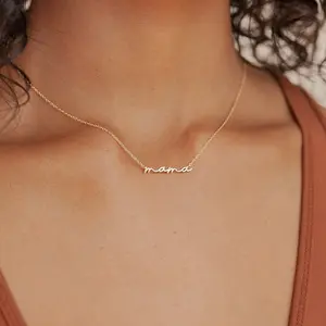 Dainty Mama Necklace by Caitlyn Minimalist - Mom Script Charm Necklace in Gold & Silver - Minimalist Jewelry - Mothers Day Gift