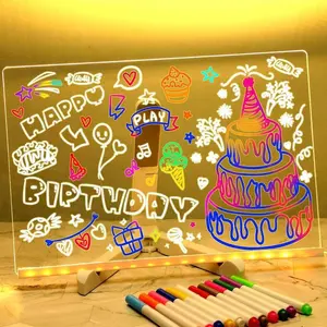 【Halloween Gift】Creative RewritableAcrylic Message Board, Dry Erase Drawing BoardStore Display Board and Luminous Wet, GlowMemo LED Message Board, Suitable for OfficeSchool,Home ,Store decoration-(come with 7Pens)