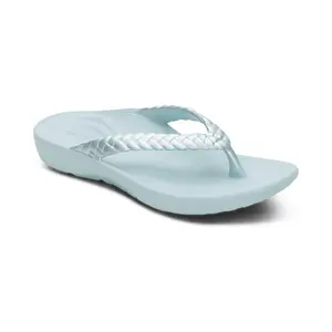 Aetrex Vicki Braided Thong Sandal - Mint Gloss | Arch Support Sandals for Foot Pain Relief & All-Day Comfort | Lightweight Walking Flip Flops