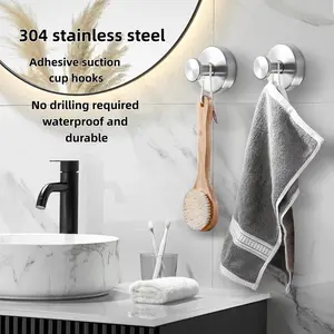 304 Stainless Steel 2-pack Stain-Free Hook with Powerful Suction Cup Design Non-Punching Load-Bearing Single-Hook Clothing Hanger for Bathrooms & Kitchens No Drilling Required Waterproof & Durable - Organiser, Installation