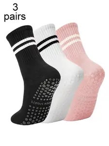 3 pairs of women's pilates Grip Sports Socks anti-slip, anti-slip dot glue design, suitable for yoga and fitness exercise