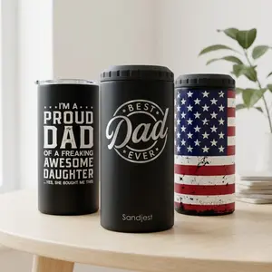 SANDJEST Dad Father’s Day Gift 12oz Slim Skinny 4-in-1 Insulated Can Cooler, Stainless Steel Cold Drink Holder, Beer Energy Drinks, Gift for Men Him