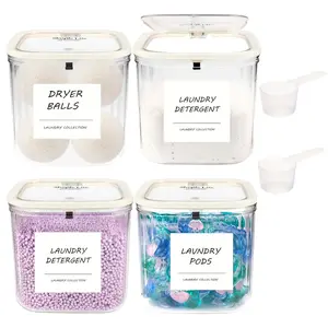 Laundry Detergent Storage Box with Label, 1 Box Clear Laundry Detergent Storage Container with Pop-up Lid, Home Organizer for Laundry Room, Stackable Airtight