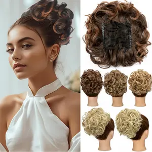 Combs Messy Bun Hair Piece Curly Dish Hair Buns Extension Thick Chignon Hairpiece Clip in Ponytail Scrunchies Hair Pieces for Women Glueless Kinky Straight Synthetic Wavy Hair Synthetic Hair Wigs Hair Weave