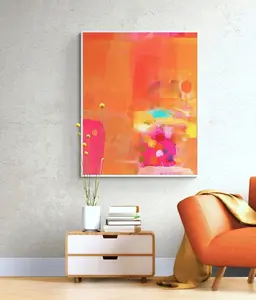Bright orange and hot pink Printable abstract art, Colorful abstract painting, Digital download wall art, Vibrant wall decor Silk Poster (UNFRAMED)
