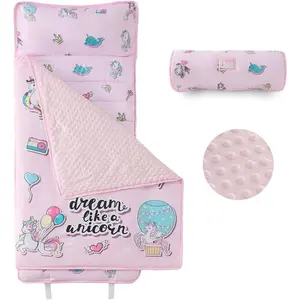 Toddler Nap Mat, Rollup Design Kid Sleeping Mat with Removable Pillow & Minky Blanket, Toddler Sleeping Bag  Daycare Preschool Travel Camping