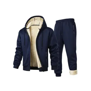 Men's Fleece Lined Hoodie and Sweatpants Set, Tracksuit Sets, Heavy Zipper Hooded Pullover and Sport Pants, Winter Streetwear Essentials, Multiple Colors