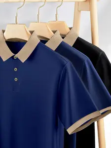 Men's Regular Fit Contrast Trim Polo Shirt, Casual Short Sleeve Half Zip Top for Summer, Fashion Men's Clothes for Daily Wear, Menswear