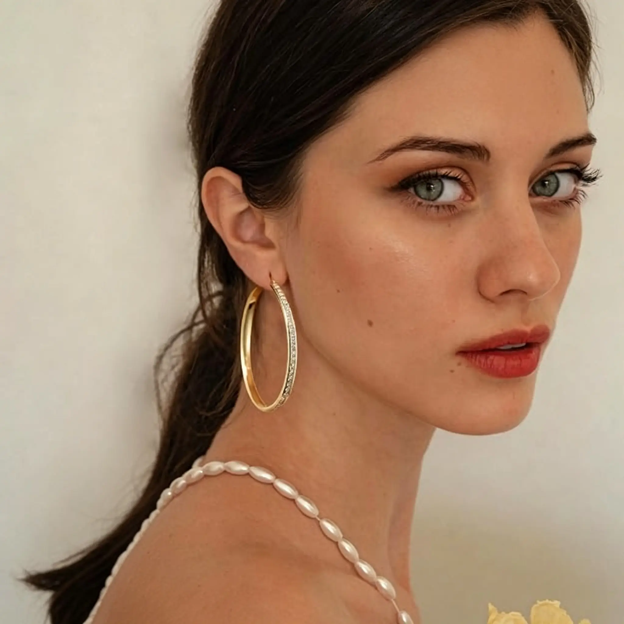 Large Rhinestone Hoops Earrings for Women, Hypoallergenic Big CZ Hoops with Sterling Silver Post, 14K Gold/925 Sterling Silver Plated Rhinestone Earrings for Women Non Tarnish 30/40/50/60mm