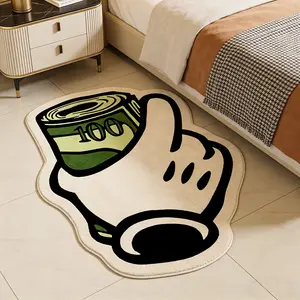 Funny Cartoon Style Handheld Dollar Bills Carpet, Irregular Shape Living Room Bedroom Rug, Washable Soft Plush Mat, Home Decor Gift