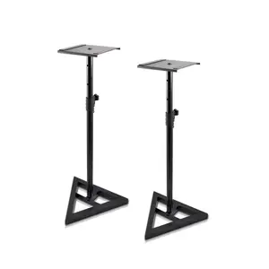Speaker Stands Pair, Adjustable Height, Metal, Triangle Base, 9" Platform