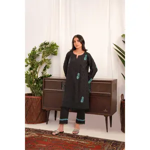 Embroidered Black Orchid Set Womenswear Pakistani Kurta
