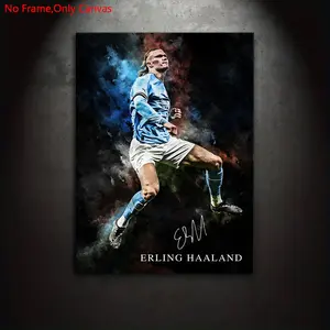 1 piece/set frameless canvas painting print poster, classic watercolor illustration style art, Erling Haaland, a perfect gift for football culture enthusiasts, ideal gift for bedroom, living room, dorm hallway, kitchen, mural, wall decoration, room decor