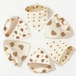 6pcs Baby Burp Cloths, Cotton Triangle Bibs, Adorable Print, Adjustable Snap Button, Anti-Spill, Skin-Friendly, No Fluorescent Dye, Newborn Gift, Baby Shower