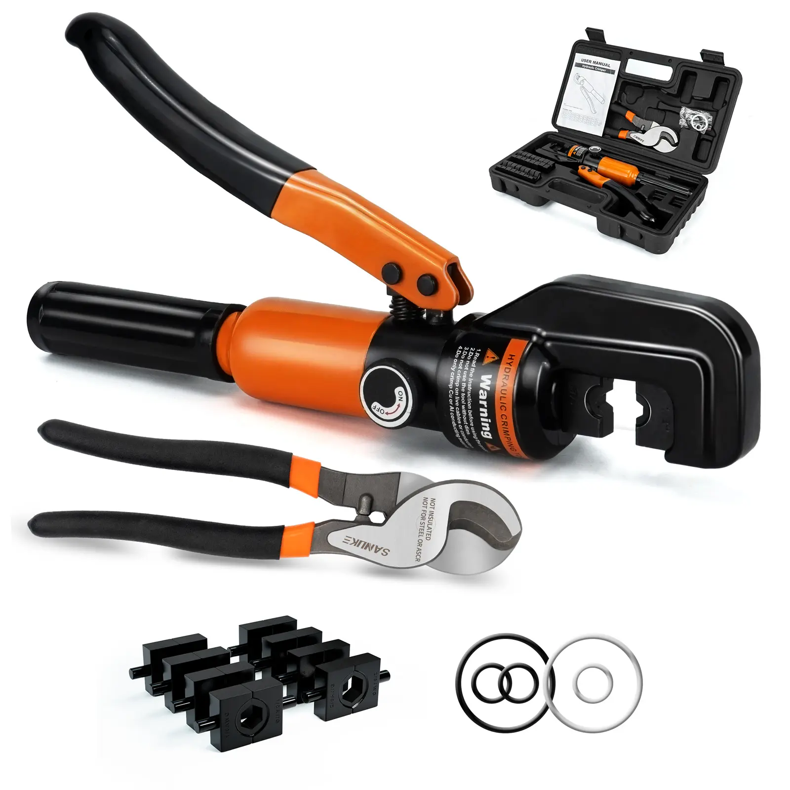 Hydraulic Crimping Tool and Cable Cutter, 12 AWG to 2/0 AWG Electrical Terminal Cable Crimper Tool Kit with 9 Die Sets