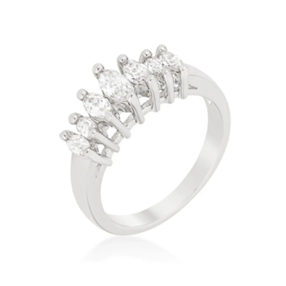 212 MAIN Women's Anniversary Band - Size 8, Female Fashion Accessory for Swimming Water Sports, Graduated Marquise Cut Cubic Zirconia, Genuine Rhodium Plating, Prong Setting, Lustrous Silverstone Finish, 16 l x 7 w x 6.5 h mm
