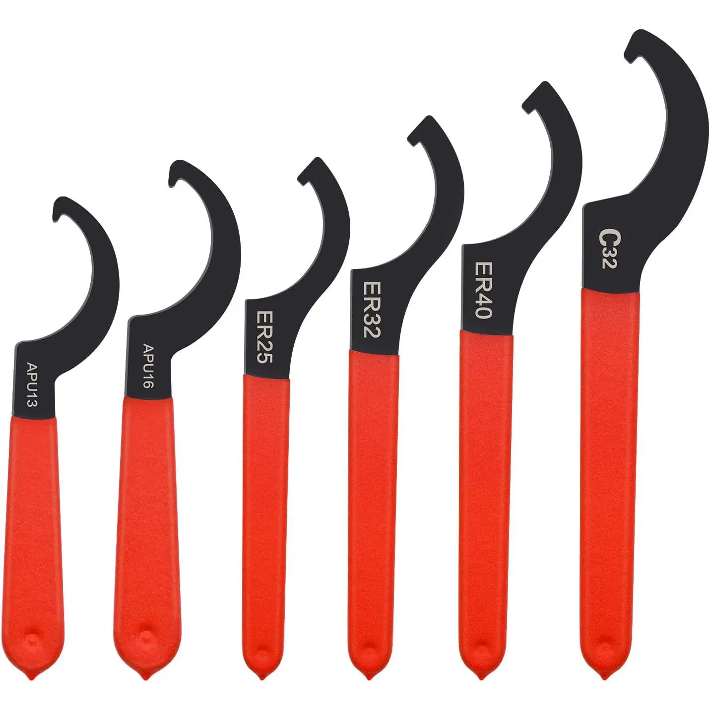 6pcs Multi-Size C-Shape Coilover Spanner Wrench Set - High-Speed Steel APU/ER/C Series Multifunctional Tool with Rubber Handle for Car Suspension Shock Adjustments, Mechanical Repair