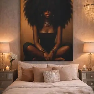 Afrofuturistic Black Woman Canvas Art Luxury Afrocentric Wall Decor F