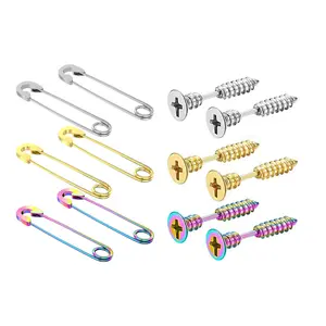 Stainless Steel Earrings Screw Pin Earrings Piercing Jewelry Combination Set