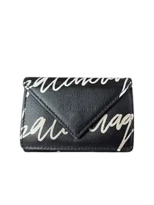 Pre-owned na Small Leather Goods Balenciaga Black Papier Graffiti Trifold Wallet
