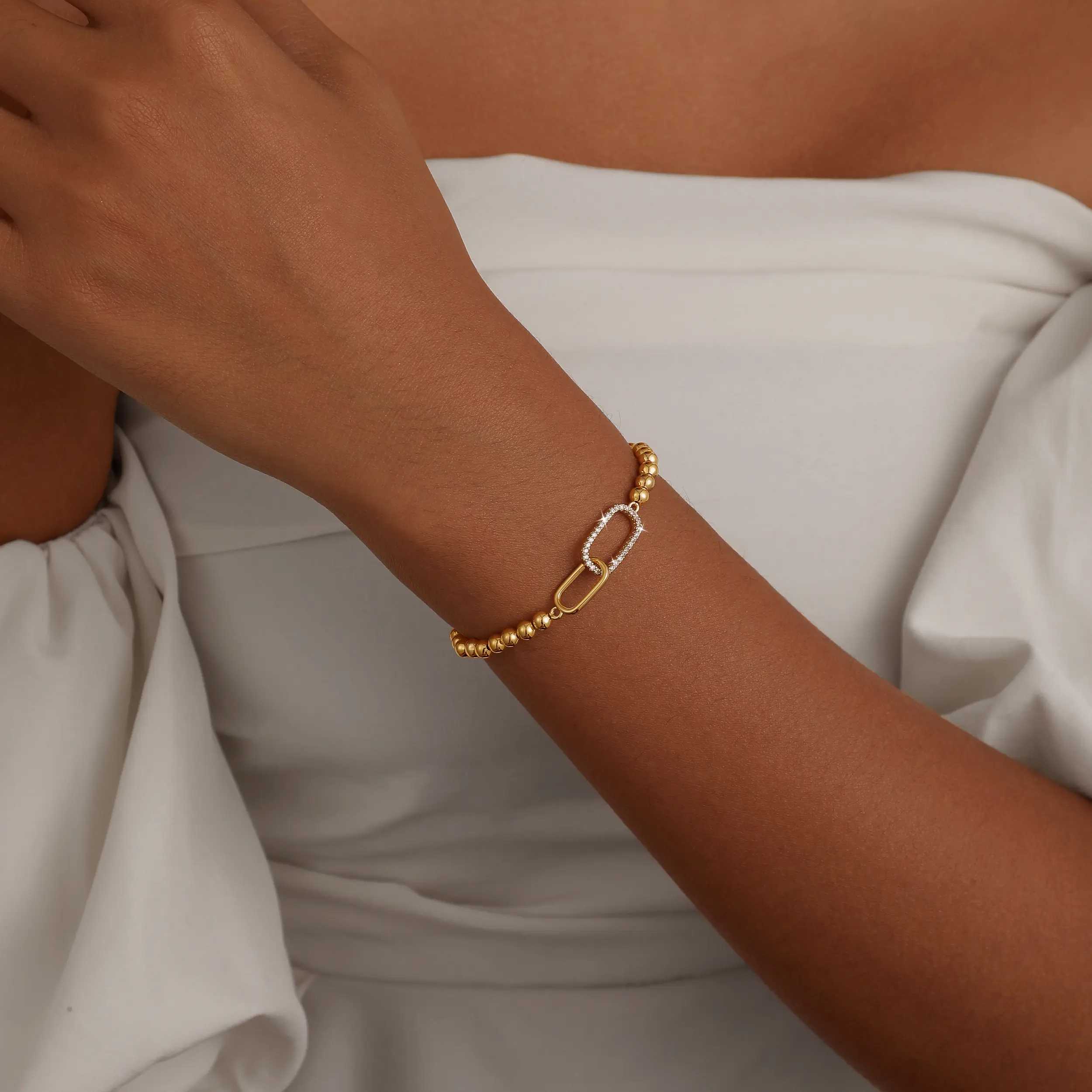 Havire 14K Gold Plated Beaded Bracelets for Women Stretch Handmade Ball Bracelets Cute Bracelet Dainty CZ Circle Trendy Jewelry Easter Gifts