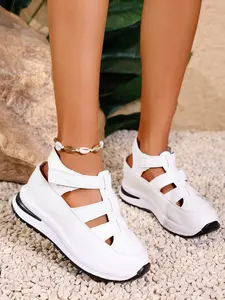 Light Oxygen Floral Print Hollow Out Sport Shoes, Thick Sole Shock Absorption, Spring Summer Outdoor Casual Women's Sneakers