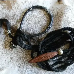 Black Genuine Rawhide Bitless Bosal and Mecate Rein Set Horse Size