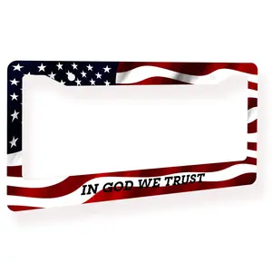 Patriotic American Flag License Plate Frame - "In God We Trust" License Plate Cover, Automotive Body & Frame Accessory