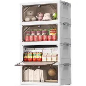 4 Tier Plastic Storage Bins with Drawers - Foldable Stackable Storage Bins with Lids - Closet Craft Organizers and Storage - 24QT Plastic Drawer Storage for Bedroom Study Toy Room Office Boxes