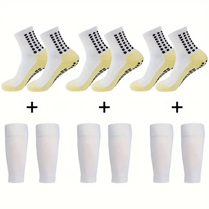 Youth Athletic Grip Socks Set, Solid Knee-High Football Socks with Anti-Slip Rubber Soles and Knee Protection for Soccer & Running, Non Slip Socks