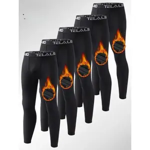 5 Pack Men's Thermal Compression Pants Fleece Lined Sports Tights Athletic Leggings Cold Weather Baselayer Winter Gear Polyester Material - Menswear