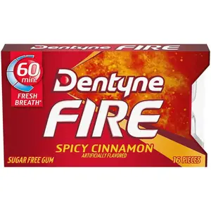9x Dentyne Fire Spicy Cinnamon Sugar Free Chewing Gum - Bold Flavor Mints Hot Taste Refreshing Snack Candy 16ct
