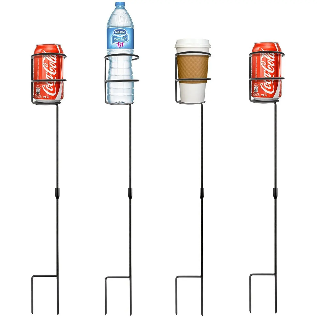 Sorbus Outdoor Cup Holder Stakes, Set of 4 - Durable Powder Coated Steel Stands for Bottles & Cans, 32.5" Portable for Beach Drinks, Picnics & Tailgating, Drink Can Protector, Camping