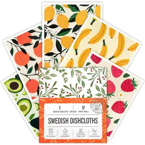 5 Pack Swedish Dishcloths for Kitchen, Super Absorbent Reusable Washable Biodegradable Quick Drying Dishwasher Safe Reusable Paper Towels