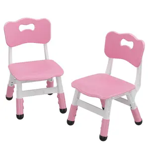 pink 2-Pack Adjustable Kids Chairs, 54-58Cm 3-Level Height, Ergonomic Backrest, Non-Slip Pads, Safe PP, for 2-12 Years