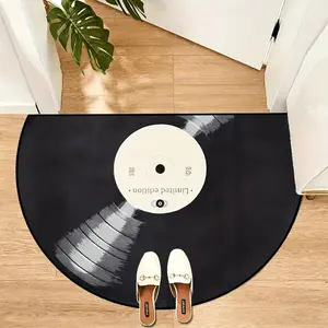Non-Slip Polyester Door Mat, Elegant Vinyl Design, Soft Anti-Fatigue Welcome Mat, Indoor Outdoor Use, Half Circle Pad