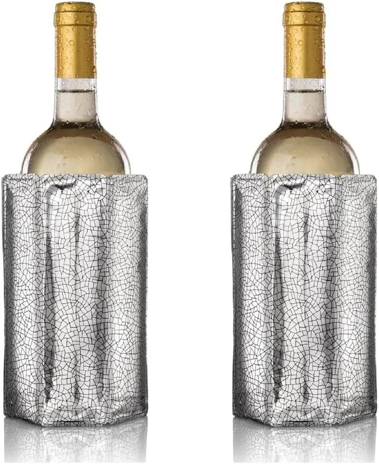 Vacu Vin Active Cooling Wine Cooler Sleeves - Silver, Portable, Lightweight, 2-Piece Set, Fits Multiple Bottles, for Parties, Utensils