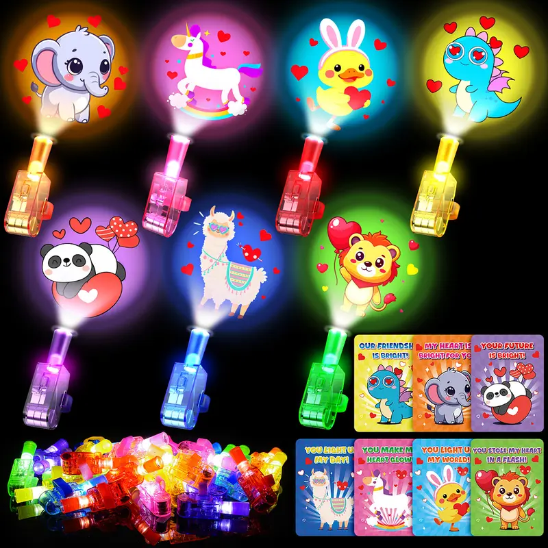 28 PCS Valentines Day Toys Finger Lights Valentines Day Gifts Change for Kids Classroom, LED Valentine Day Cards for Kids School with Packing Bags, Valentine Party Supplies for Kid Class Party Favors